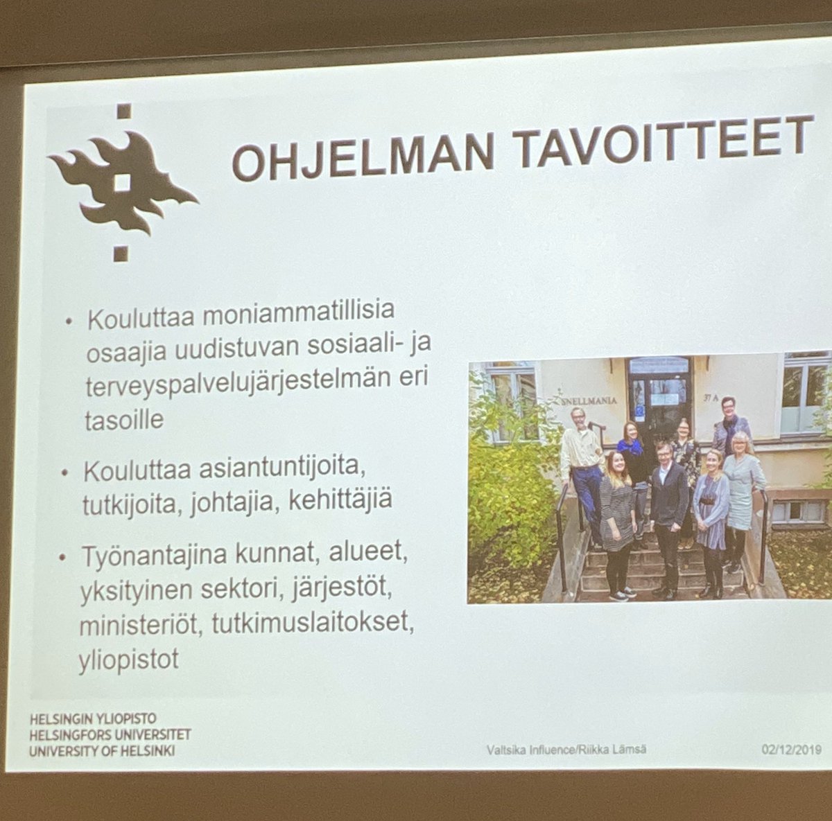 Helsingin yliopiston suosituin maisteriohjelma oli tuore sote-johtamisen maisteriohjelma: 399 hakijaa, 38 valittiin.

Tärkeä ja ajankohtainen opintokokonaisuus.

Valtiotieteellisen ajankohtaisia kuulumisia esittelivät alumneille @aunesluoma @vpsorsa @LamsaRiikka #sote #johtaminen