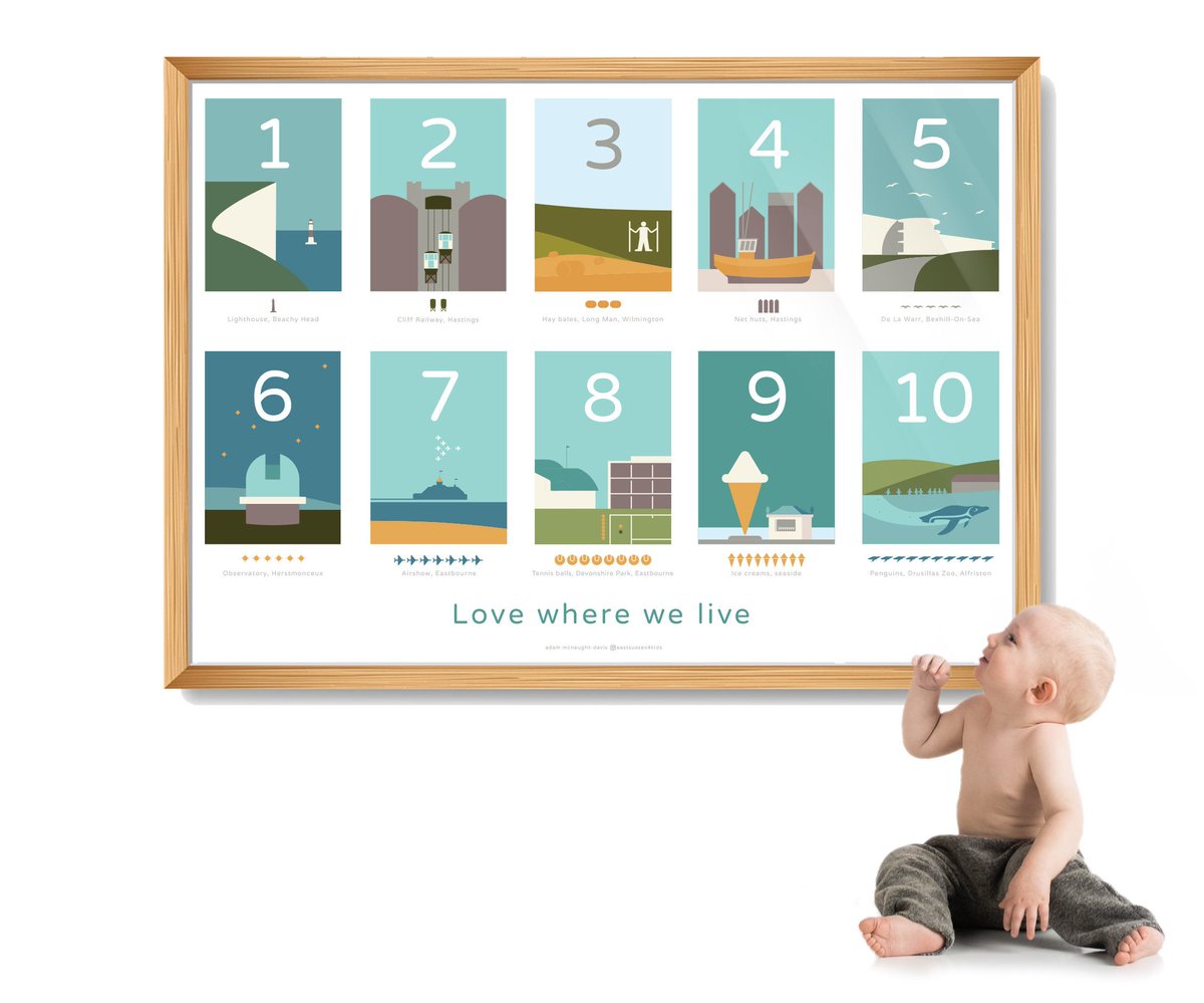 letsgosussex's tweet image. Our second day of Christmas gift ideas. Today It's Sussex-based illustrator @adamonsea turn in the spotlight, with his charming 'Love Where We Live' 1-10 Learning Poster inspired by the East Sussex landscape. Just the gift for Christmas! letsgosussex.com/twelve-days-of…