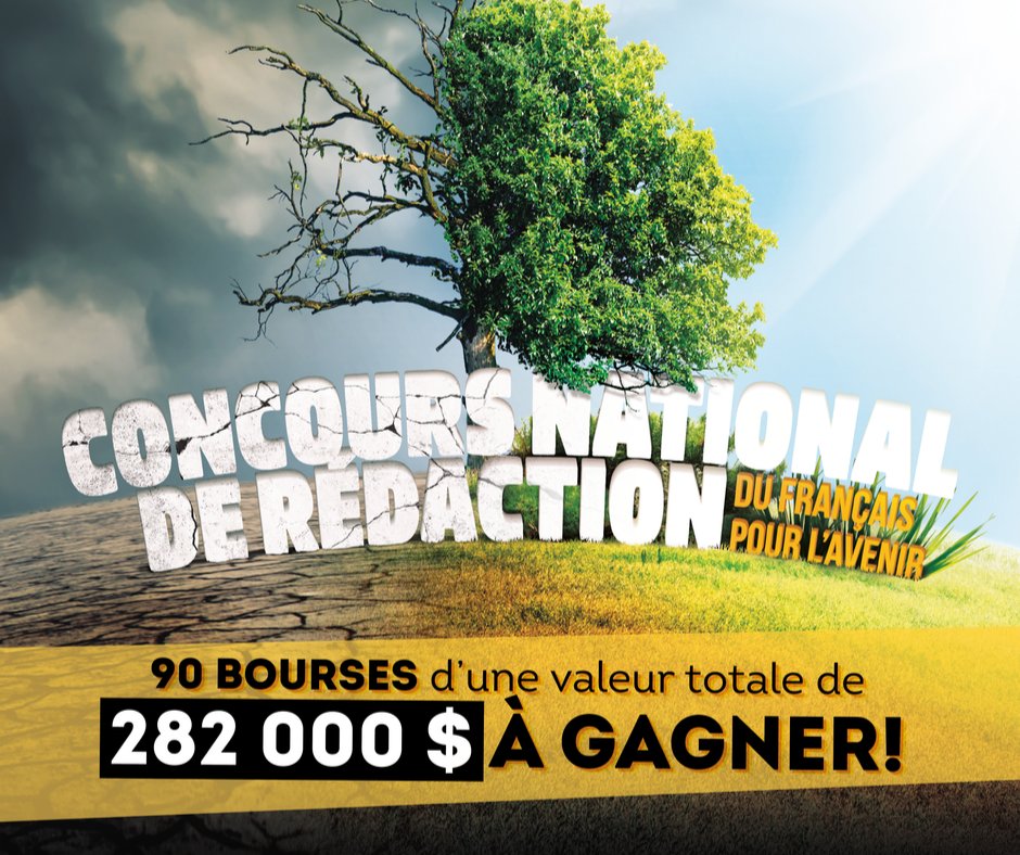 francaisavenir's tweet photo. CONCOURS NATIONAL DE RÉDACTION : bientôt la fin ! ⏰ Les participants ont jusqu'au 20 décembre pour soumettre leur rédaction sur le thème de l'urgence climatique. À la clé: des bourses jusque 12 000 $ à gagner pour étudier en #fr ! 🎓 @FondDavidSuzuki https://t.co/6wj1PcIWMV https://t.co/XDrMrzDuV8