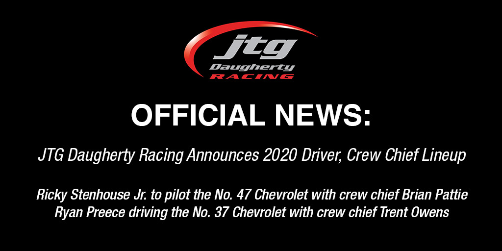 HYAKMotorsports's tweet photo. NEWS: @JTGRacing announces 2020 driver and crew chief lineup.

More information: https://t.co/1SRYiE1dG7 https://t.co/UGqnRaJZ1g