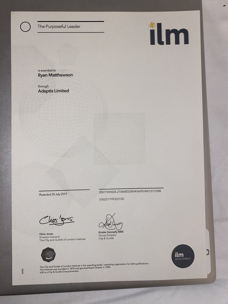 Ry_pie's tweet photo. Thanks to @ComputacenterUK for putting their trust in me and my fellow #LP19 cohort to work towards an @ILM_UK Purposeful Leader certificate! Rather proud of this one 🤩 #lovemyjob https://t.co/84YrZ3jVju