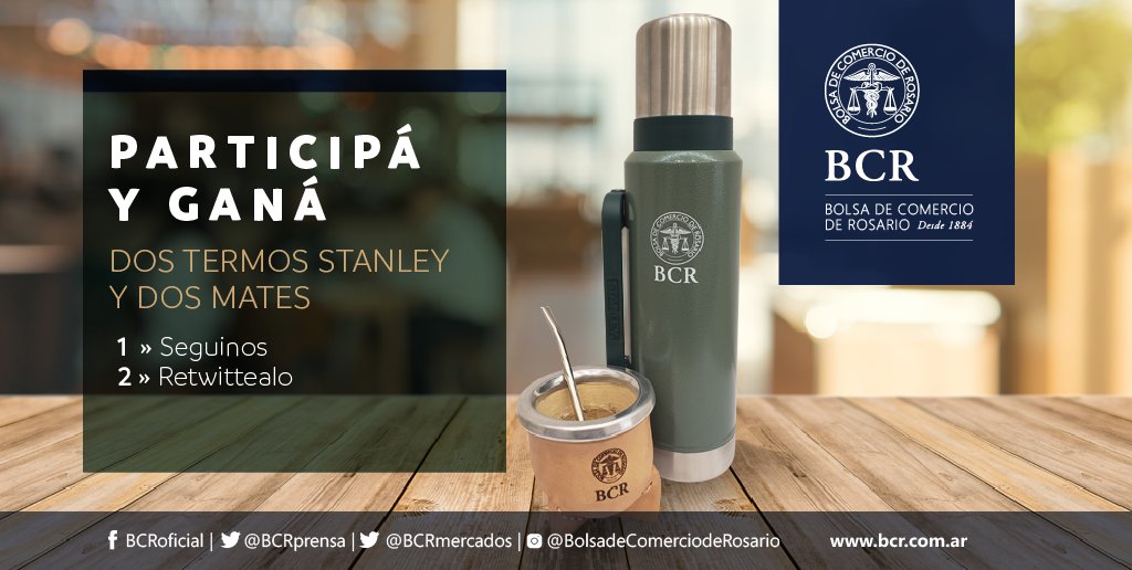 Bolsa de Comercio de Rosario (@bolsarosario) on Twitter photo 🇦🇷🇦🇷SORTEAMOS DOS EQUIPOS DE MATE 🇦🇷🇦🇷
👏 PREMIOS: 2 EQUIPOS DE MATE COMPLETOS👏
¿Cómo participar?
📌 Seguir a @BCRprensa y <a href="/BCRmercados/">BCR Mercados</a>
📌 Retwittear y dar Me Gusta a la publicación.
✔ Sortea el 20/12
✔ Bases y Condiciones disponibles en facebook.com/BCROficial 🇦🇷🇦🇷SORTEAMOS DOS EQUIPOS DE MATE 🇦🇷🇦🇷
👏 PREMIOS: 2 EQUIPOS DE MATE COMPLETOS👏
¿Cómo participar?
📌 Seguir a @BCRprensa y <a href="/BCRmercados/">BCR Mercados</a>
📌 Retwittear y dar Me Gusta a la publicación.
✔ Sortea el 20/12
✔ Bases y Condiciones disponibles en facebook.com/BCROficial