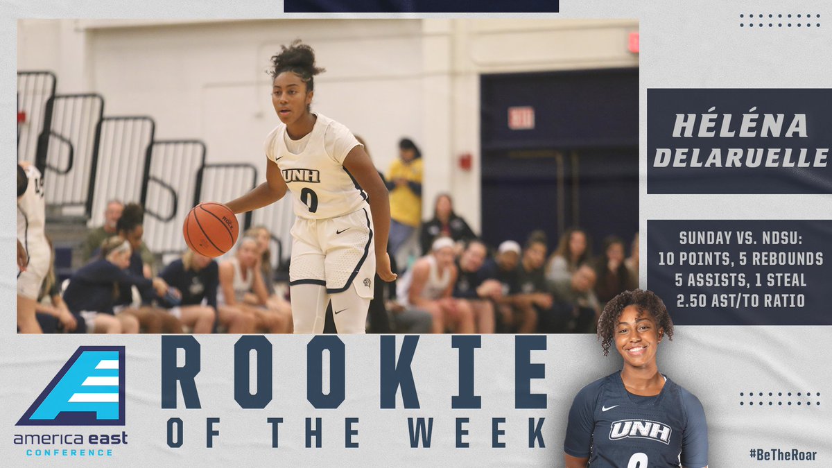 UNHWBB's tweet photo. This weeks @AmericaEast Rookie of the Week is Héléna Delaruelle! 

The freshman guard had 10 points, 5 boards, and 5 assists on Sunday against NDSU!

📝https://t.co/J4O9bTdzZP

#BeTheRoar #AEHoops https://t.co/6zFYAFpZ65