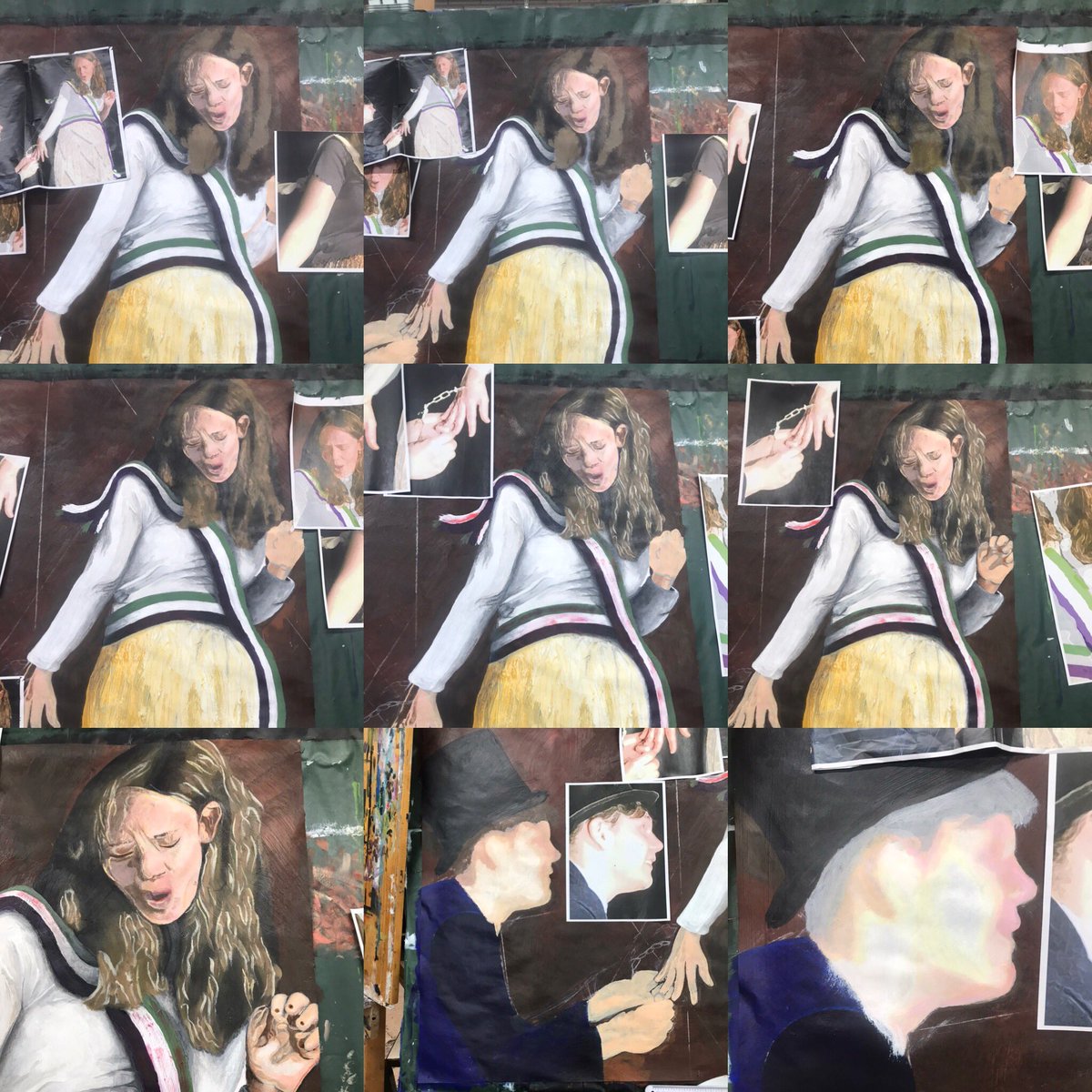 Creatabl_x's tweet image. 𝟐𝟕 • 𝟗 • 𝟏𝟗 ~ 𝟐 • 𝟏𝟐 • 𝟏𝟗
Piece on female equality in acrylic on brown paper &amp;amp; development -
1m x 1.3 m
2 months and 5 days⏳
#art #artstudent #artalevel #acrylic #drawing #paint #acrylicpaint #equity #feminist #feminism #equality #renaissancestyle #suffragettes