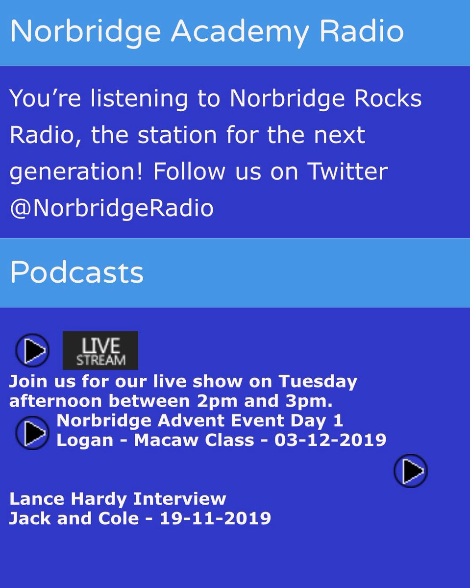 NorbridgeRadio's tweet image. Missed the first read of our Norbridge Advent Event? Listen to it whenever you want by looking in the podcast section on our radio player! #NorbridgeRocksRadio #AdventEvent #Christmas #TheStationForTheNextGeneration