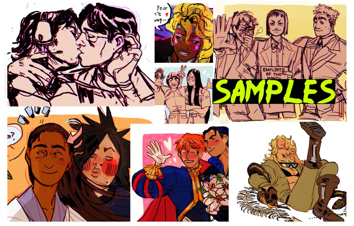 some other samples, old and new: 
+!!i will NOT depict anything involving a romantic relationship between minor and adult, incest, bestiality, racism, transphobia, etc.!! 