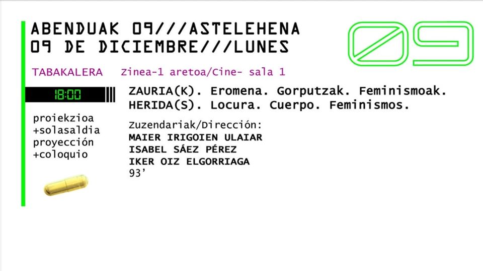 Plazer bat hurrengo astean @Feministaldia ren programaren barruan egotea!
Ez galdu 014. #kulturafeminista jaialdia!

Gu hantxe egongo gara, abenduaren 9an (astelehena), arratsaldeko 18etan, <a href="/zauriak_dok/">Zauria(k) dokumentala</a> proiektua aurkezten eta proiektatzen!

#pilulak
#feministaldia