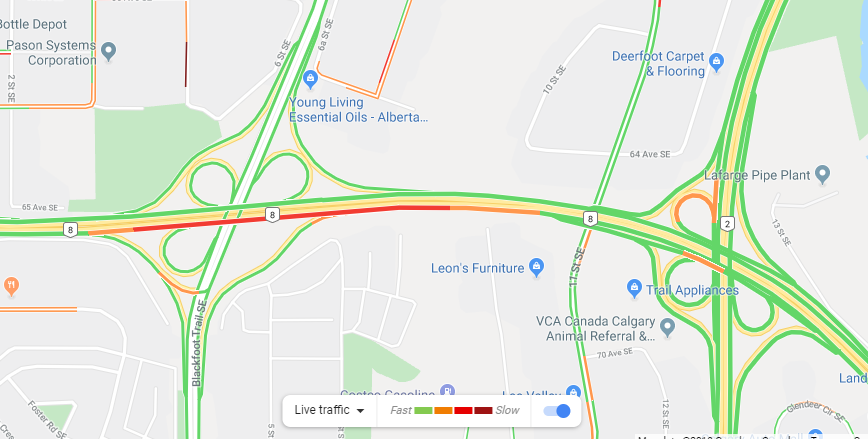 NewsRadioCGY's tweet photo. #yyctraffic Vehicle stopped in EB RHL on Glenmore Trail approaching Deerfoot Trail.
#InstantVolume stacking past Blackfoot. https://t.co/LklVfQesvb