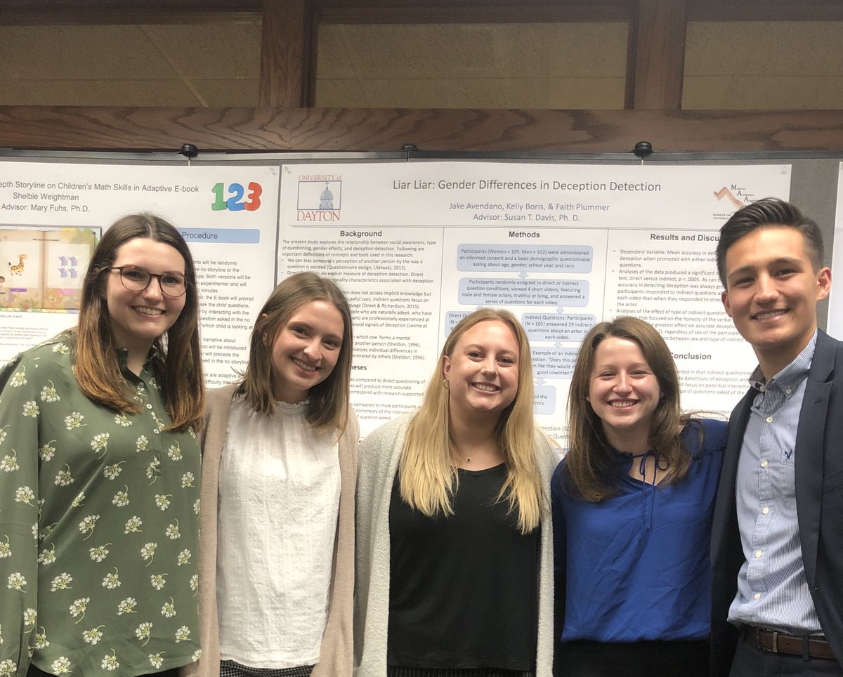 udpsychdept's tweet image. PSY Students presenting their findings on deception detection at the Roesch Social Sciences Symposium on Thursday, November 21. (Left to right: Shelbie Weightman, Faith Plummer, Emily Scheiwiller, Kelly Boris, and Jake Avendano)