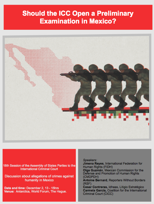 idheasdh's tweet photo. IDHEAS presente en #LaHaya en el evento de la #ASP18 "Debe la CPI abrir una investigación preliminar en México?" En este espacio, denunciamos la impunidad que sigue operando en los casos de desapariciones forzadas en México @fidh_es @CMDPDH @idheasdh @RSF_fr @_CICC_sp https://t.co/xFAhyDxpem