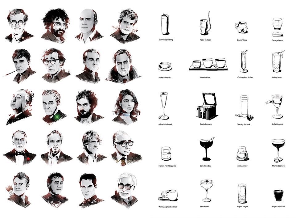 markreihill's tweet image. Couldn't believe my luck when I got to work on this project for Gong - the cocktail bar in the Shard London. Fusing my 3 great loves; film, cocktails &amp;amp; illustration! 
#cocktailmenu #shard #gong #cocktails #directors #martinscorsese #alfredhitchcock #stanleykubrick #hayaomiyazaki