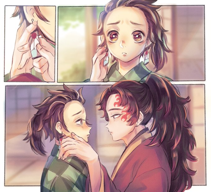BiniK💜💙さんがTwitterに投稿した竈門炭治郎(鬼滅の刃)のイラスト。