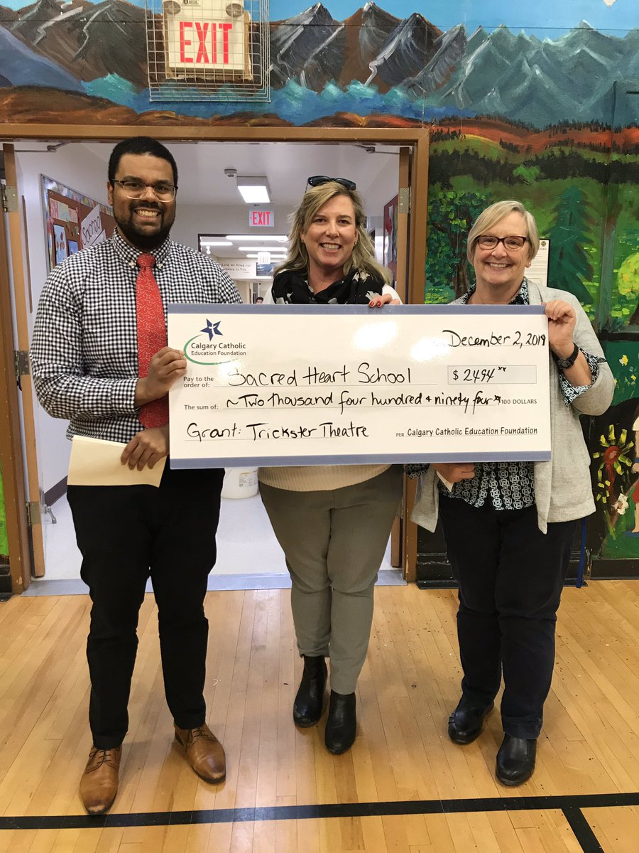 We were surprised this morning by a visit from Janet Lymer - Calgary Catholic Education Foundation. She presented us with a cheque to help us with our Trickster Residency.  thank you Janet.  🙏<a href="/CCEF_YYC/">Calgary Catholic Education Foundation</a> @CCSD_edu