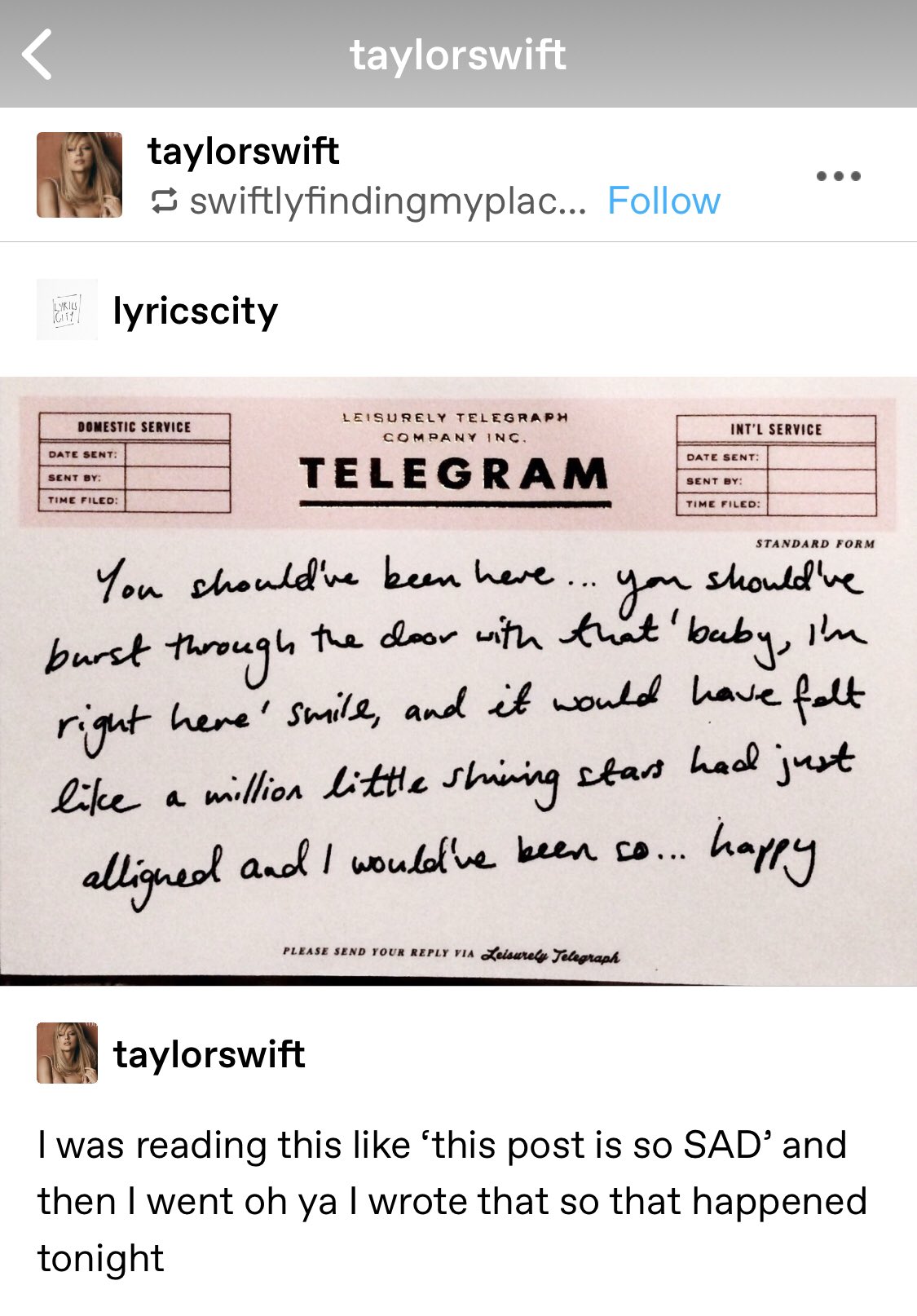 Taylor Swift News Tu Taylor Reblogged These Lyrics From The Moment I Knew I Was Reading This Like This Post Is So Sad And Then I Went