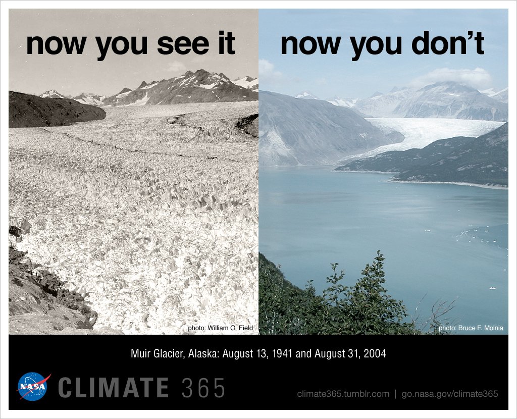 Can you see the change? Glacier mass loss is real, and the melting is contributing to the rise in sea level. 
#twentymetersmelted

climate.nasa.gov/climate_resour…