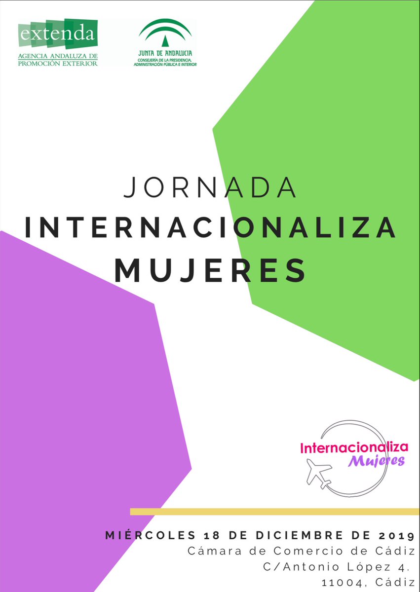 trade_andalucia's tweet photo. ¡Os esperamos! RT @camaracadiz: . @extendajunta organiza el próximo miércoles 18 el encuentro "Internacionaliza Mujeres" Podéis encontrar toda la información en el siguiente enlace: https://t.co/aJO4UNbi66 https://t.co/ZYTV5xleMy