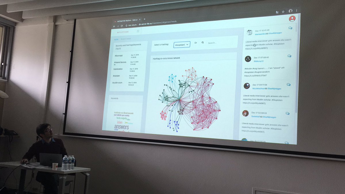 Project @hatemeter_eu - now presenting the online platform to monitor and counter #HateSpeech. Developed by @DH_FBK, @SerraSinem and I.