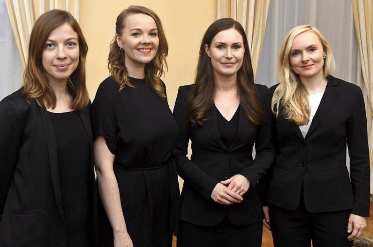 Emma_Shafton's tweet photo. This is Finland’s new gov.
From left to right: Minister of Education Li Andersson (32), Minister of Finance Katri Kulmuni (32), Prime Minister Sanna Marin (34) &amp; Minister of Internal Affairs Maria Ohisalo (34). Can we get one of these, please? Good luck &amp; prove them all wrong! https://t.co/VbBEDdZ284