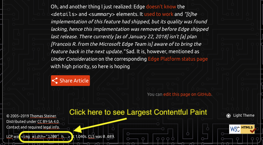 Link to display largest contentful paint.
