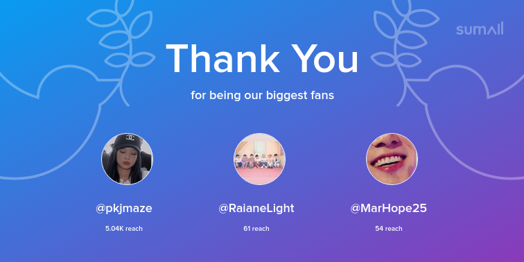 Our biggest fans this week: pkjmaze, RaianeLight, MarHope25. Thank you! via sumall.com/thankyou?utm_s…