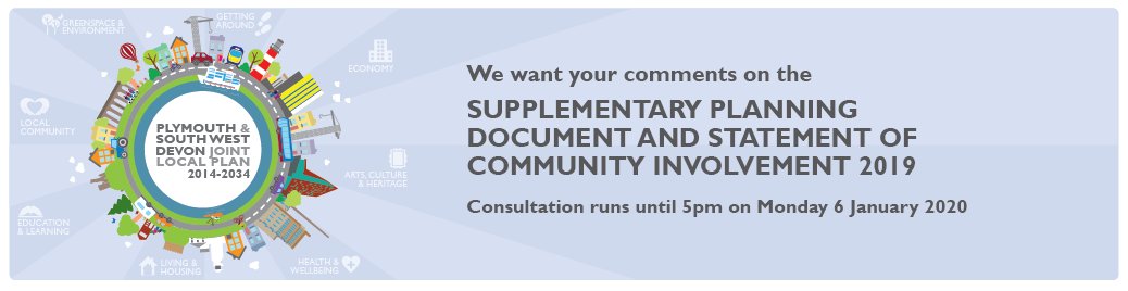 Christmas is almost here and we are still consulting on the draft Plymouth and South West Devon Supplementary Planning Document (SPD)! Open for consultation until the 6th January 2020 at 5pm! Have your say: plymouth.gov.uk/spdconsultatio…