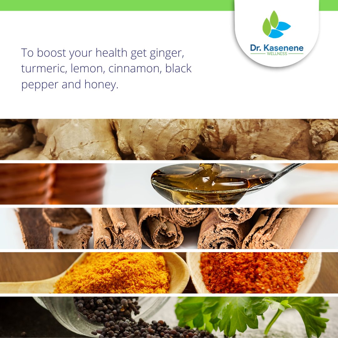 drkasenene's tweet photo. To boost your health get ginger, turmeric, lemon, cinnamon, black pepper and honey. Blend them and make them into a concentrated drink. Have 2 to 5 tablespoons (upto 100mls) daily. Great way to keep your immunity up and to keep #Cancer away. #healthtips #wellness https://t.co/P2lSZeAwCm