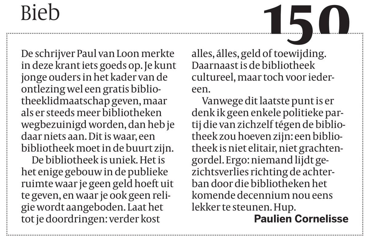 WesselsRob's tweet photo. Leest u even mee, @gemZoetermeer? @Volkskrant, vanochtend. Een bibliotheek, ook de @BiebZoetermeer, is zoveel méér dan alleen boeken. Als bezuinigd wordt op een bibliotheek, wordt in veelvoud bezuinigd op maatschappelijke waarden (bestrijding eenzaamheid, laaggeletterdheid etc.). https://t.co/lpIZ8wMuhg