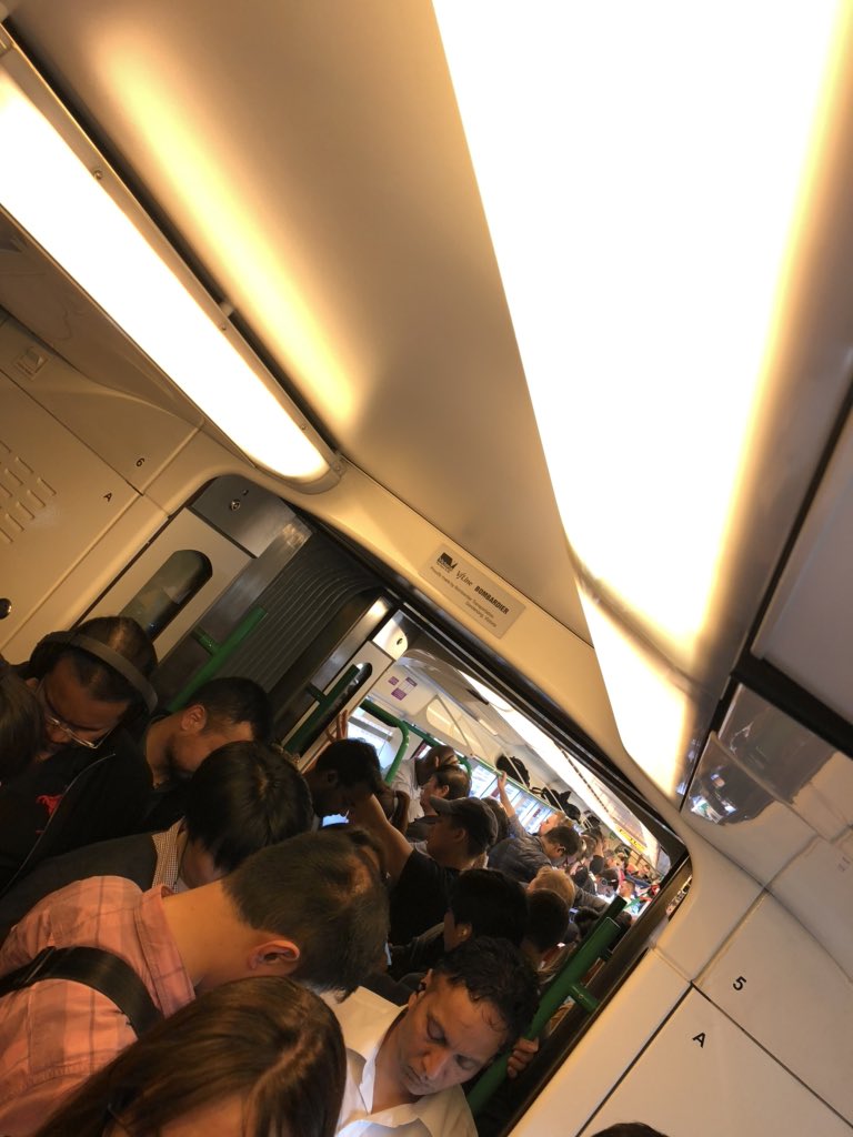 AmandaCBowe's tweet photo. @VLine 1805 SCS Geelong - leaving 45 minutes late. Overcrowded, unsafe, unpleasant. Understand things break. Lack of contingency unacceptable https://t.co/eBsEOR3CjF
