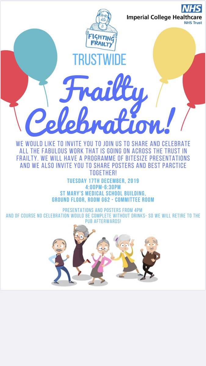 So excited for today’s Frailty celebration event! Awesome opportunity to share some of the incredible work going on across the trust to support our frail patients! Please join us, even if you just pop in! We have cake 😉@Imperialpeople <a href="/ImperialNHS/">Imperial NHS 💙</a> <a href="/imperialqi/">@ImperialQI</a> <a href="/ImperialCharity/">Imperial Health Charity</a>