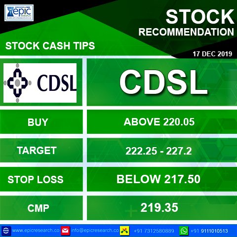 Epic_Research's tweet photo. #EpicResearch #StockCashTips : 17 DECEMBER 2019

BUY #CDSL ABOVE 220.05 TARGET 222.25 227.2

#Nifty #Sensex #Investment
#Stocktips #Equitytips #Stockmarkettips #Intradaystocktips
#StockMarket #StockMarketNews #ShareMarket
#StockAdvisory #Indore

visit: https://t.co/YKfXAWQaRV https://t.co/N73tniq9HT