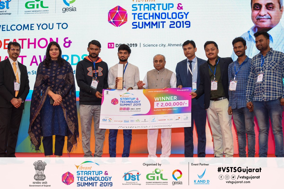Congratulations to Recycler - Saltech Design Labs Pvt. Ltd. for winning IDEAThon 2019 (Manufacturing 4.0 Category) at #VSTSGujarat.

Here's them being awarded by Nitin Patel, Neelam Rani (IFS), Dhruv Patel &amp; Maulik Bhansali.