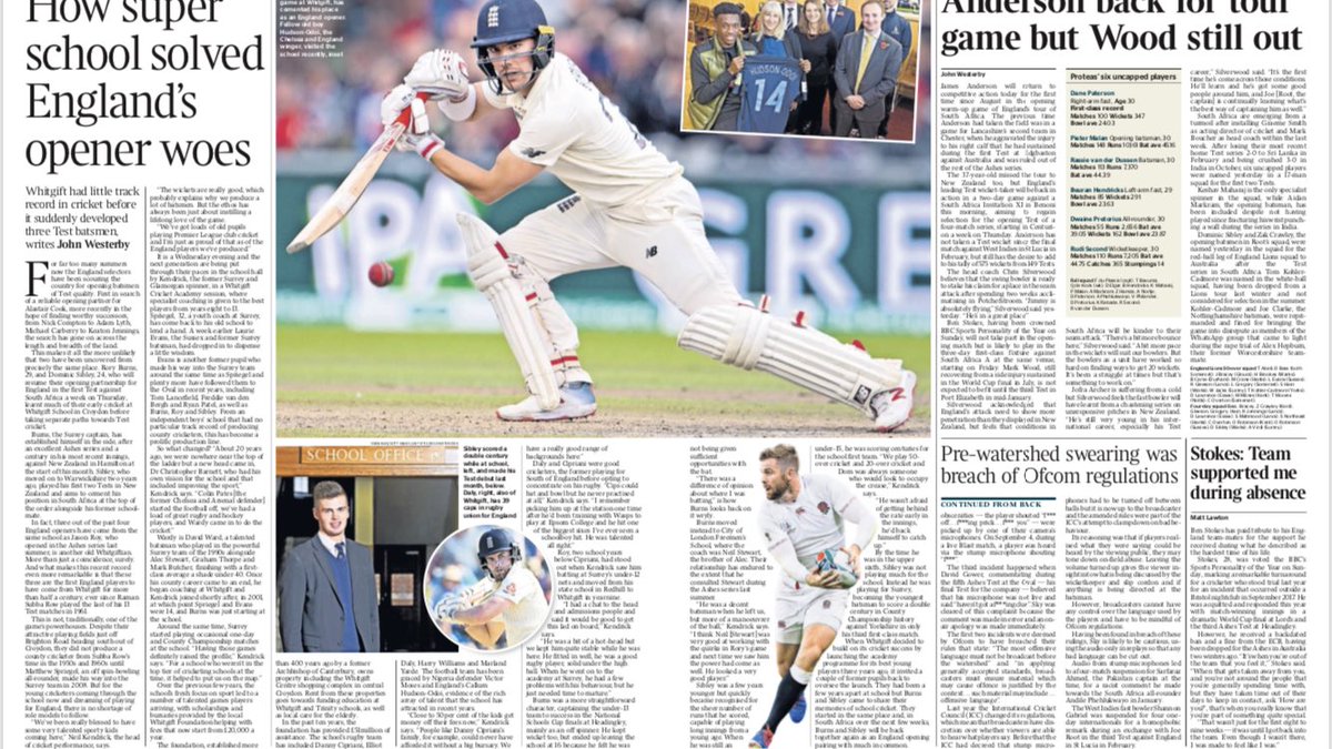 Nice article in the Times today “We’ve got loads of old pupils playing Premier League club cricket and we are just as proud of that as of the England players we’ve produced.”