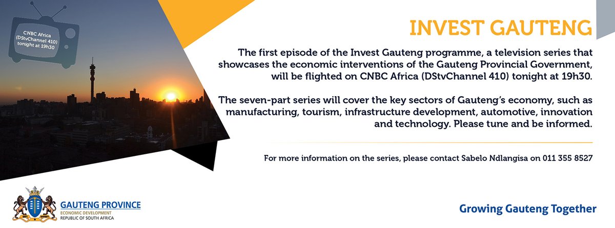The drive for investment into the <a href="/GautengProvince/">Gauteng Provincial Gov</a> has a multiplier effect in the economy, generating direct &amp; indirect employment, fosters economic development for our nation. Tonight we launch a 7 part series looking at the sectors propelling the provincial economy forward.