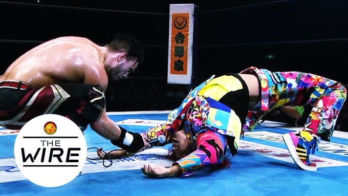 Will Ospreay and Hiromu Takahashi during the buildup to their singles match at Wrestle Kingdom 14.