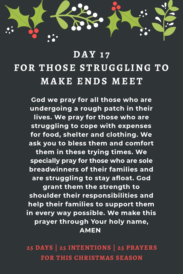 RogerLurshay's tweet photo. Day 17: For those struggling to make ends meet!
#25days25prayersFor25people #Christmas2019 #FelizNavidad #tistheseason #Prayer #MerryChristmas https://t.co/DglmaX7gn3