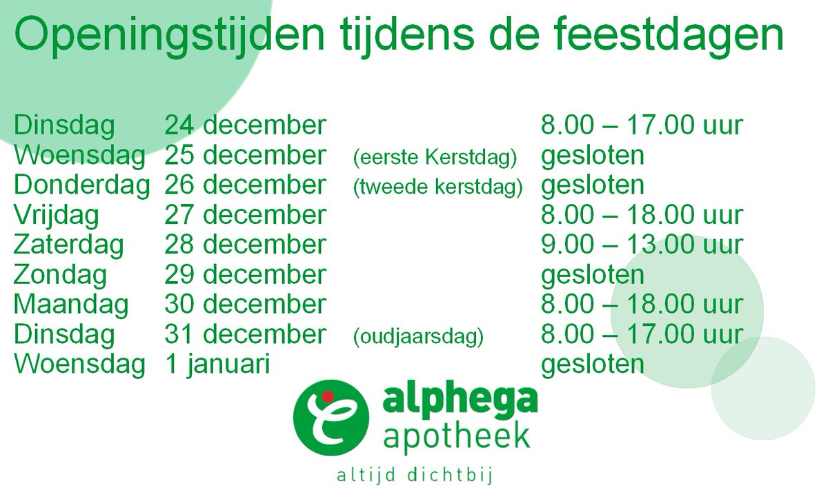 ApoTweelingstad's tweet photo. Tijdens de #feestdagen hebben wij aangepaste #openingstijden. https://t.co/TLgdOwjCDz