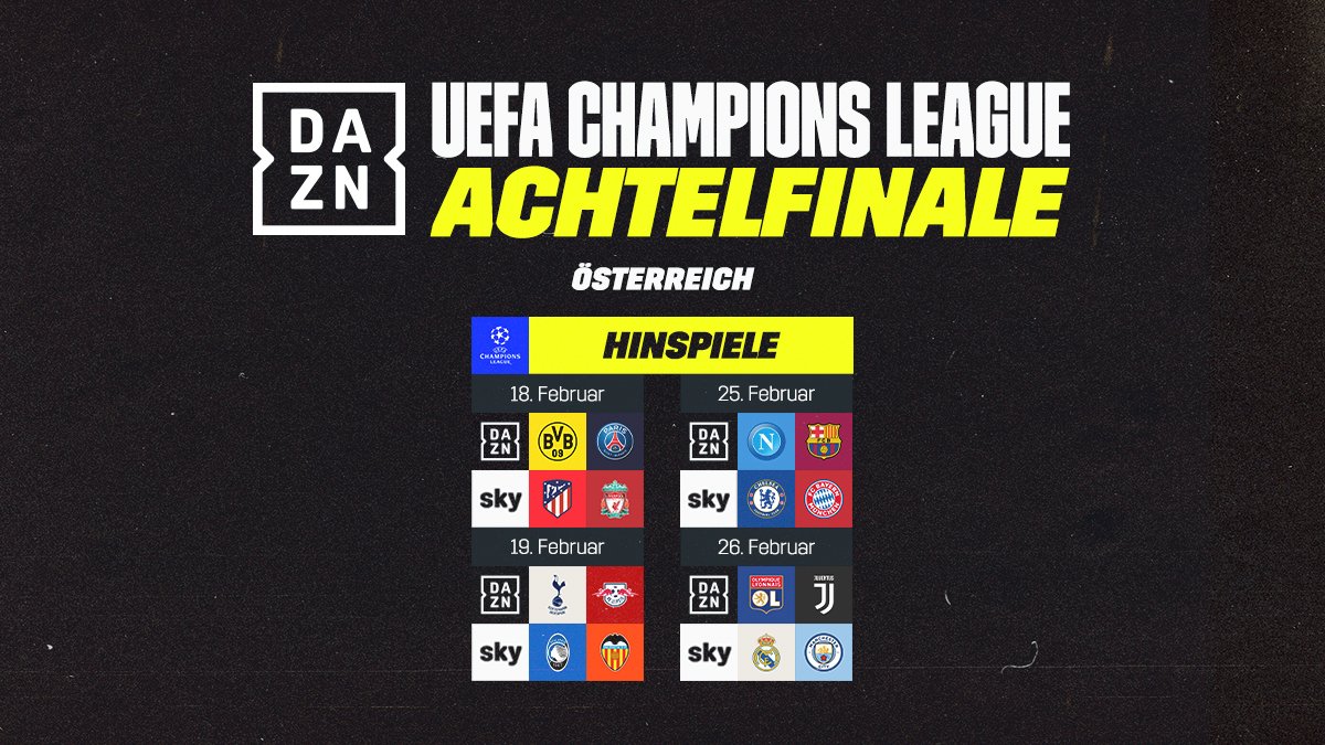 Twitter 上的DAZN DE："So sieht die Aufteilung für das Champions League  Achtelfinale in Deutschland aus. #UCL https://t.co/f4KsftZqtY" / Twitter