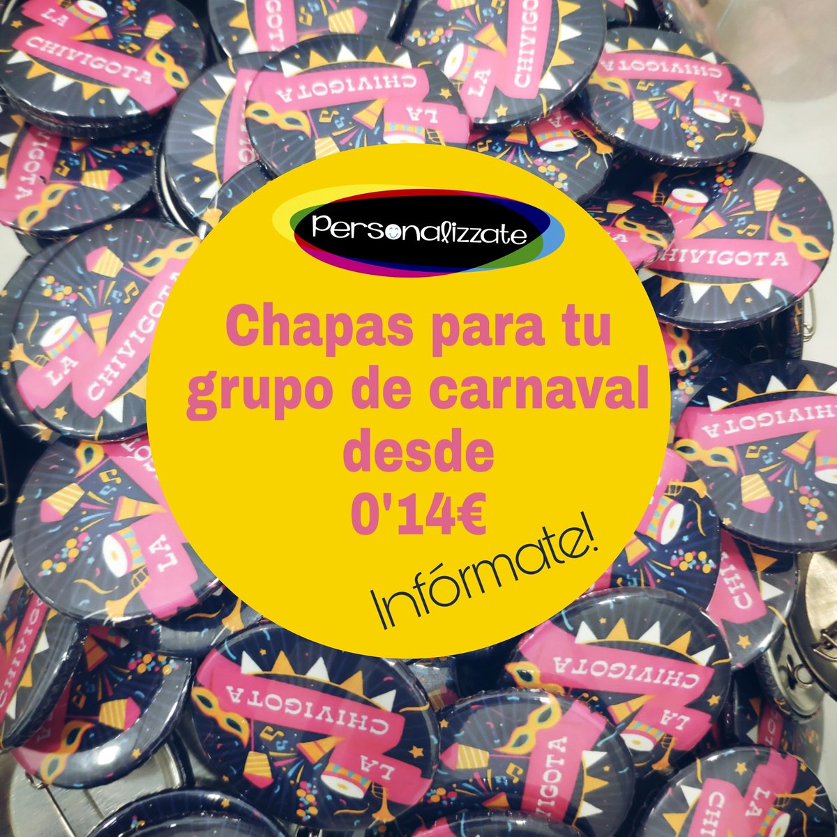 Comienza la cuenta atrás para el #carnaval

No esperes a última hora para hacer las chapas de tu grupo

Infórmate

#carnaval2020 
#carnavaldecadiz 
#carnavalcolombino
#carnavalmlg 
#carnavalcordoba 
#carnavaljaen
#carnavalgranada
#carnavalbadajoz