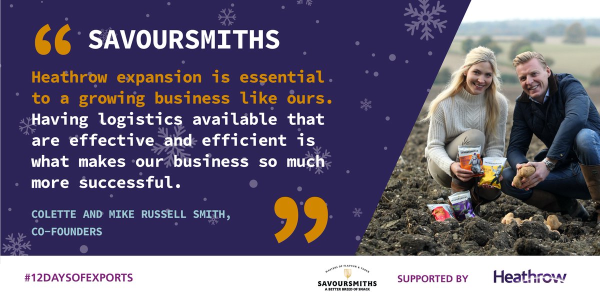 HeathrowNews's tweet photo. Wow! Cambridgeshire crisps from @savoursmiths have seen a 💯% increase in export value through Heathrow this year. ✈️👏 

Tasty crisps are being snacked on from Sweden to Singapore. #12DaysofExports https://t.co/MDdtj65miP