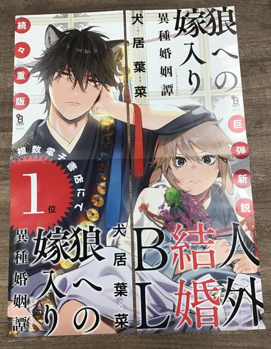 ?4刷出来?犬居葉菜先生の『狼への嫁入り〜異種婚姻譚〜』が電子・紙ともに止まらぬ勢い?おかげさまで増刷分が練&楓ペアポスターと共に全国書店さんに届いた頃かと存じます?今年下半期のBL界大注目作は、話◎、絵◎の満足度?な狼族×兎族の人外異種婚??気になってる方はこの機会に是非? 