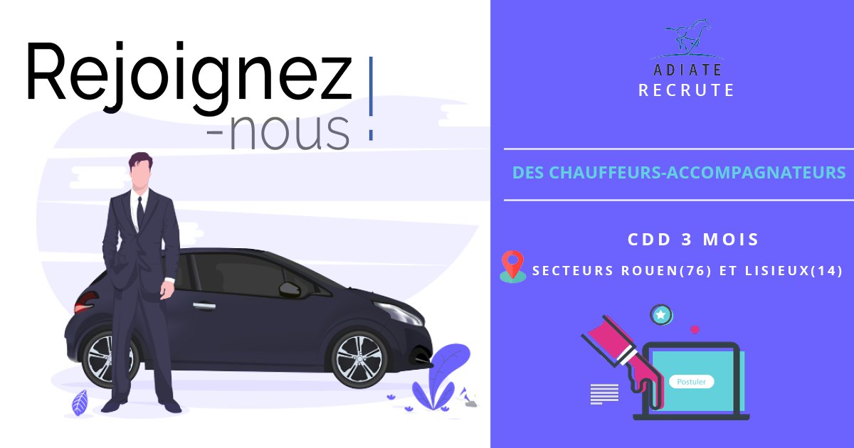 transportadiate's tweet photo. Nous recrutons des chauffeurs-accompagnateurs à 🔴Rouen et🔴Lisieux. Mission : accompagner et déposer des clients grands comptes en situation de handicap à leur destination.👉 Détails : https://t.co/whku8jojOn et https://t.co/VvILexZQ6q #emploi #chauffeur #mobilité https://t.co/BpFHRhvcfT