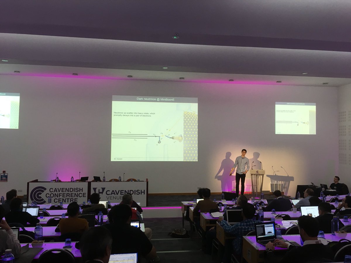 KingsEPAP's tweet photo. Day 2 of #NuPhys2019. Dr Matheus Hostert #Minnesota explain #MiniBooNE signal by using dark photon @NuPhysConf @HostertMatheus https://t.co/MKjg0S7Gop https://t.co/u6I6vuL6Zs