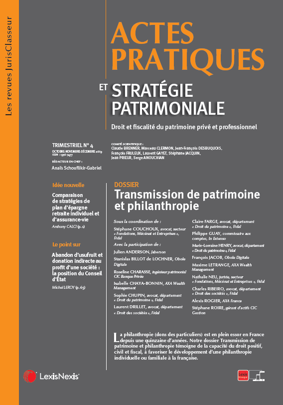 ActesPrat_SP's tweet photo. Le dernier numéro de l'année de la revue Actes pratiques et #stratégiepatrimoniale est consacré à la #philanthropie sous la direction de Stéphane Couchoux, avocat chez @FIDAL_avocats. Le thème : Transmission de #patrimoine et philanthropie https://t.co/HfeHUm38WG