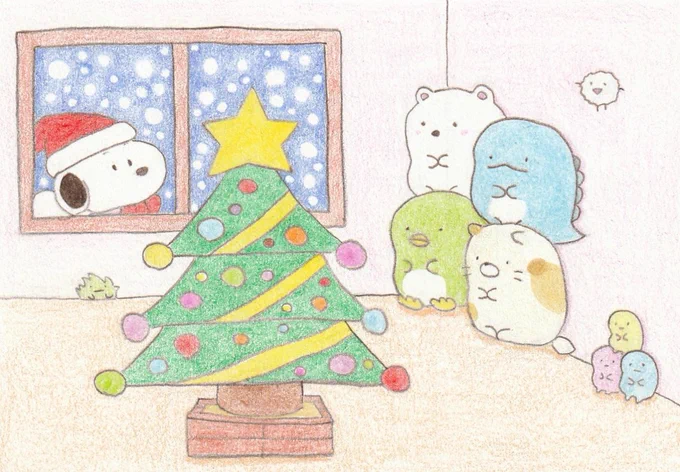 サンタさんまだかなあ #イラスト #スヌーピー #すみっコぐらし #illustration #SNOOPY #sumikkogurashi 