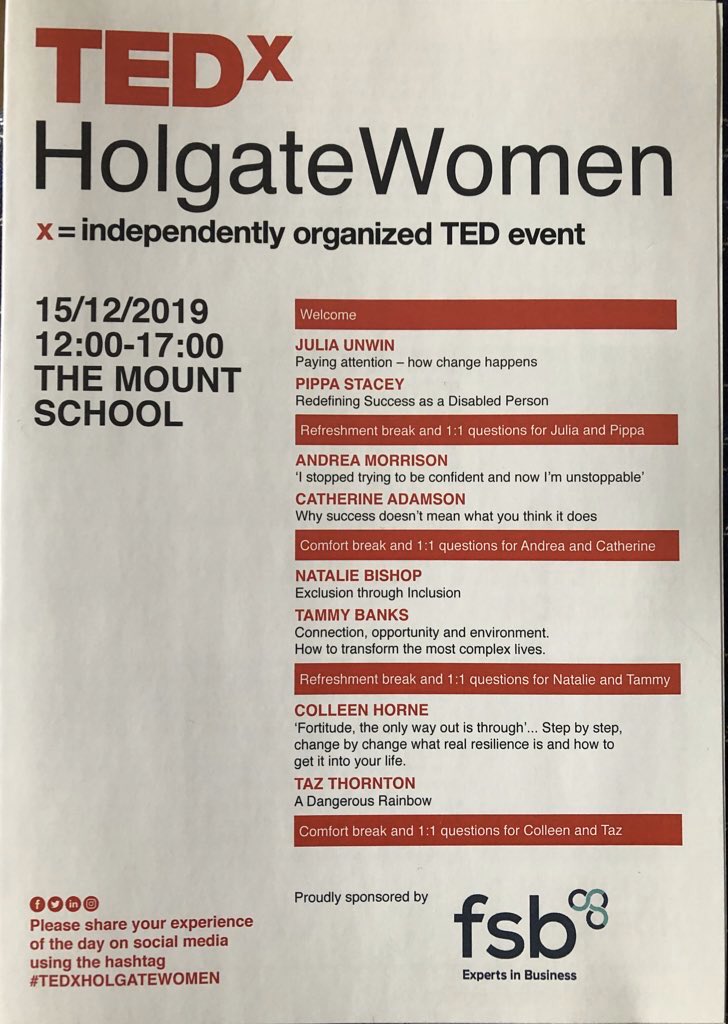 FSBNorthYorks's tweet photo. Great to be supporting HolgateWomen TEDx @TEDTalks in York today and to have two FSB members speaking in a fabulous line up. Good luck @YesYouCanNow &amp; @CatherinAdamson  #WomeninBusiness #TEDxHolgateWomen https://t.co/X6I23QPxX6