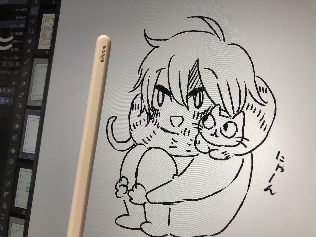 最近ついにiPad Pro買いました!描きやすい…何より軽いのがいい…これなら持ち運び楽〜!
これであげるあげると言ってた背景講座の漫画書いてます。なんだかんだで透視図法からの説明になりそうですね〜
落書きもあげたいな〜 