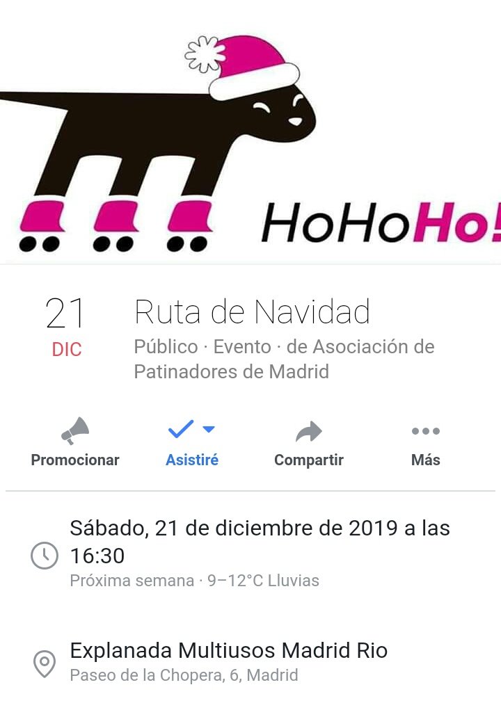 🎉🎉El sábado nos vamos de ruta. 🎉🎉  Ha sido un año muuuuy laaaargoo y hemos hecho muchas cosillas.

Vente con luces y atrezo navideño. De reno o elfo o hasta de Baby Yoda 😆 

Para nosotros patinar no es sólo deporte sino mucho más. 

m.facebook.com/events/2803676…