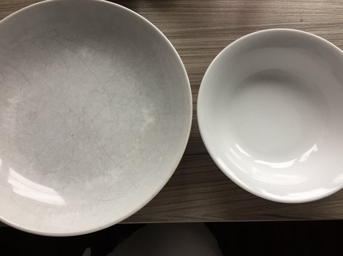 ruthrichards333's tweet photo. ⁦@marksandspencer⁩ your dish on the left compared to a much cheaper one from Ikea..both about 4 years old...know where I'll be buying my crockery from in future! https://t.co/m8iNDMB34r