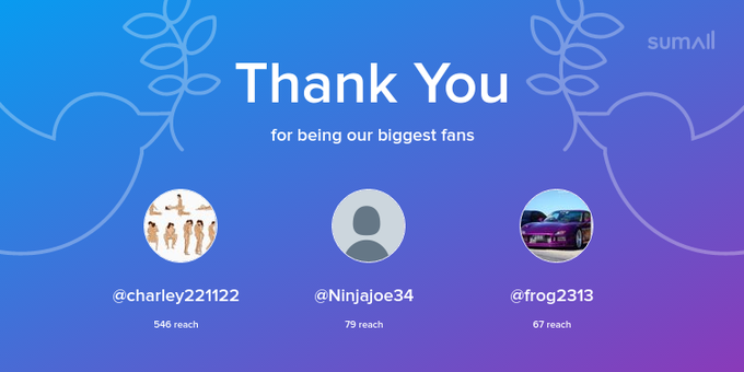 Our biggest fans this week: charley221122, Ninjajoe34, frog2313. Thank you! via https://t.co/vfXGQ8T5p7