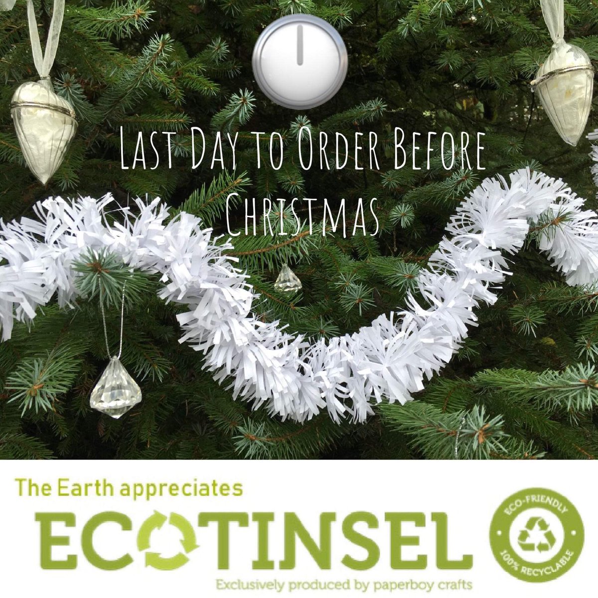 Today is the last day to order (to receive your #Ecotinsel garlands before #Christmas2019) 💚#TickTock #ActOnClimate #PlasticFree #SundayMorning